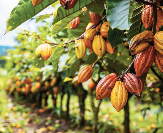Cocoa pods on the tree